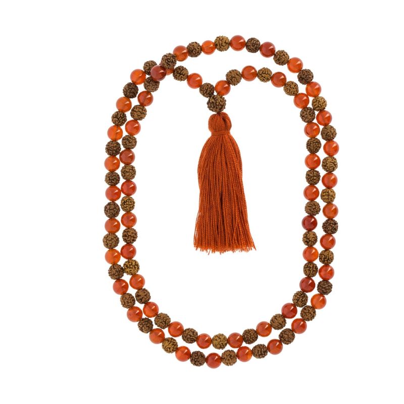 Japamala de Aventurina vermelha com rudraksha