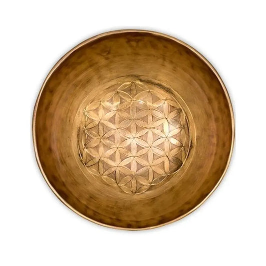 Taça tibetana Flor da vida com batente em madeira
