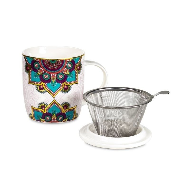 Chávena em porcelana com tampa e filtro - Mandala