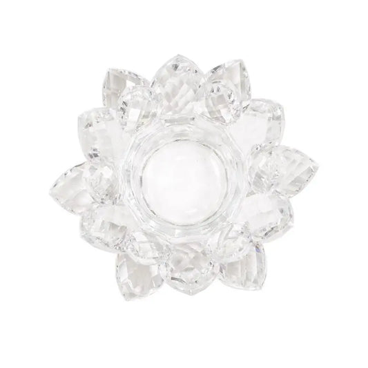 Porta-velas com forma de Flor de Lotus em Cristal