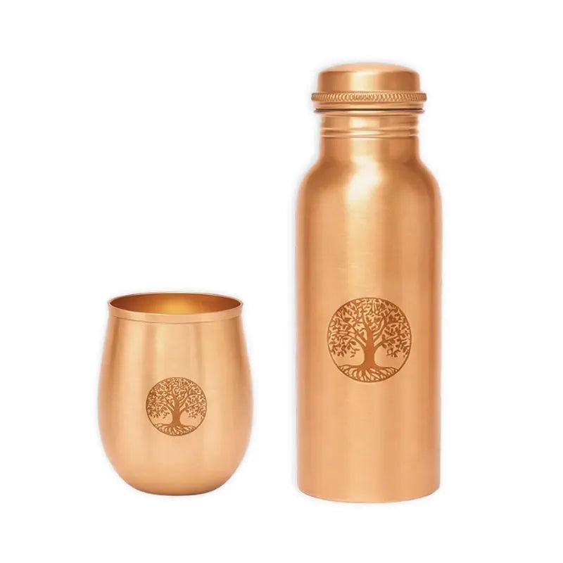 Kit com garrafa e copo em cobre - Árvore da vida CASA LOTUS