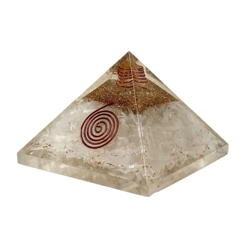 Pirâmide de orgonite com selenita em tamanho grande, peça energética e decorativa