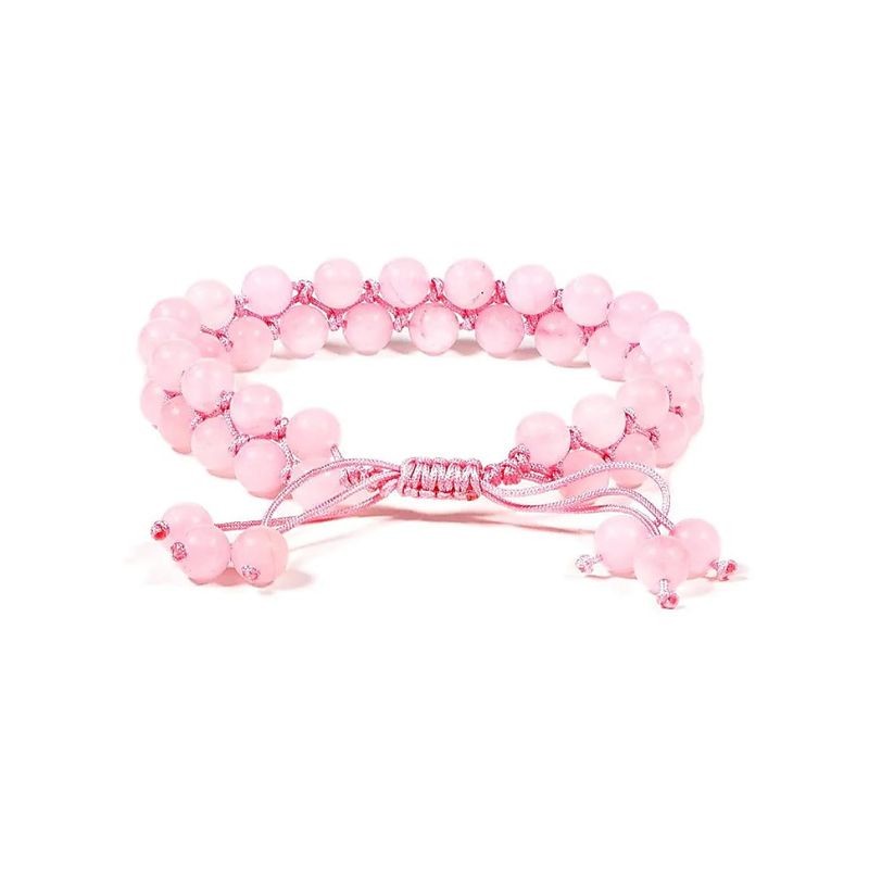 Pulseira dupla e ajustável de Quartzo Rosa