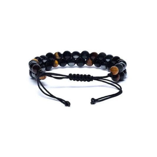 Pulseira ajustável de Obsidiana Negra, Hematite e Olho de tigre
