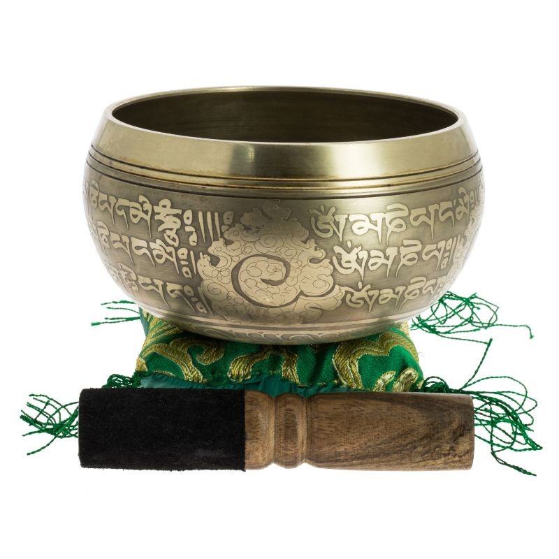 Taça tibetana decorada com batente em madeira - 12 cm