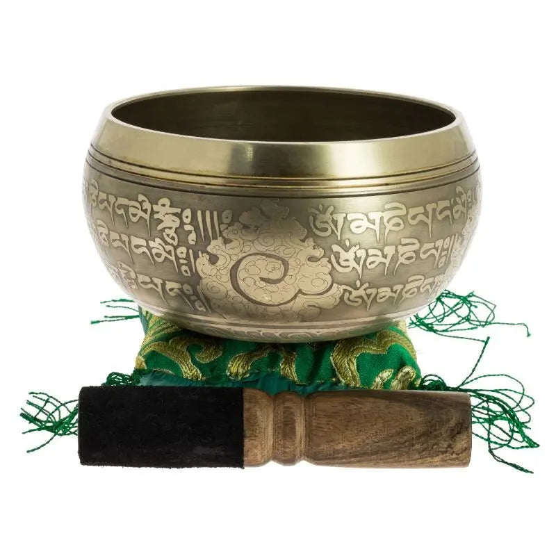 Taça tibetana Vedas com batente em madeira