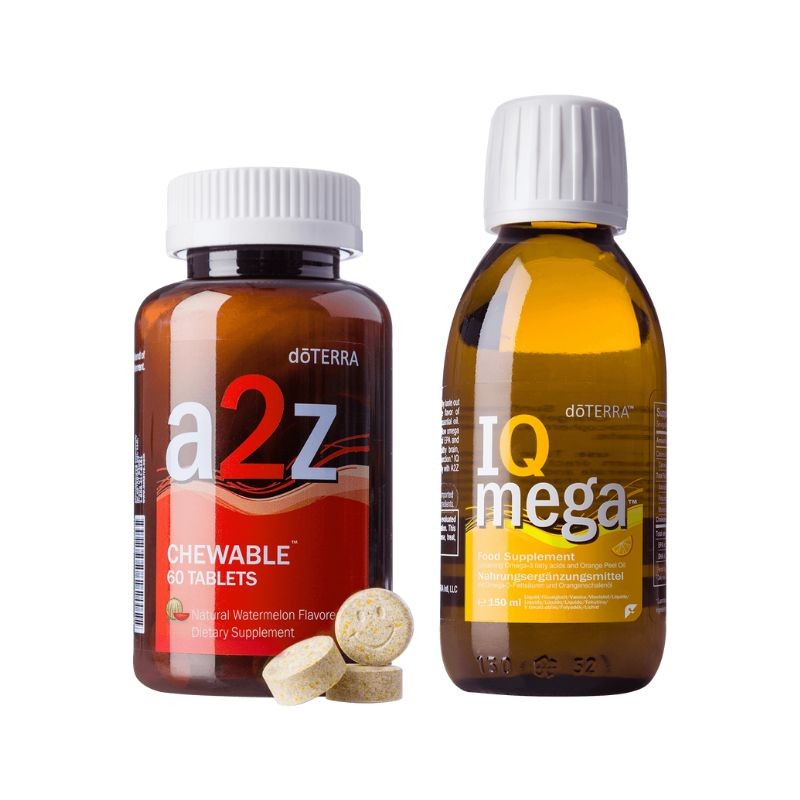 Pack de comprimidos mastigáveis a2z e Óleo de peixe IQ Mega doTERRA