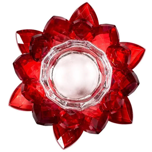 Porta-velas Flor de Lotus em Cristal vermelho