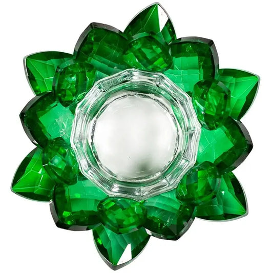 Porta-velas Flor de Lotus em Cristal verde
