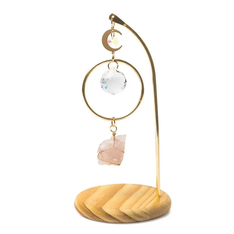 Apanhador de Sol com Base de Madeira - Lua com Quartzo Rosa
