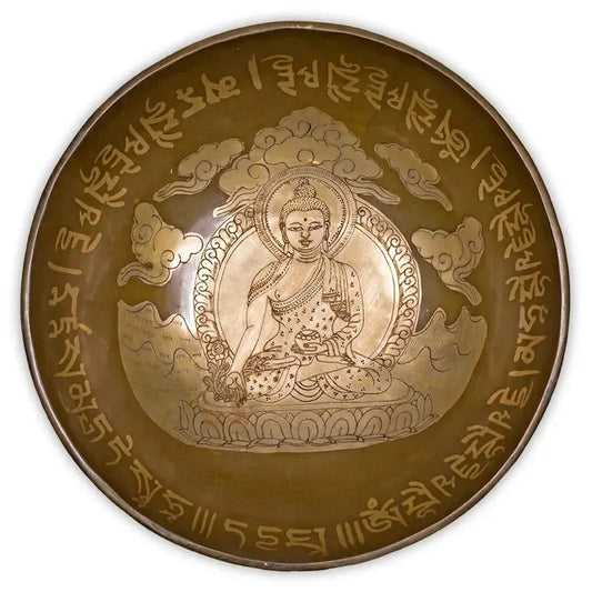 Taça tibetana Buda da medicina com batente em madeira
