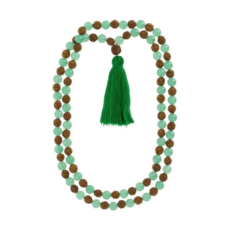 Japamala de Quartzo verde com rudraksha