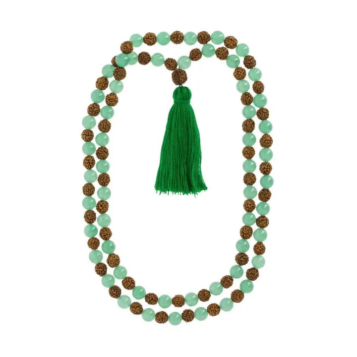Japamala de Quartzo verde com rudraksha