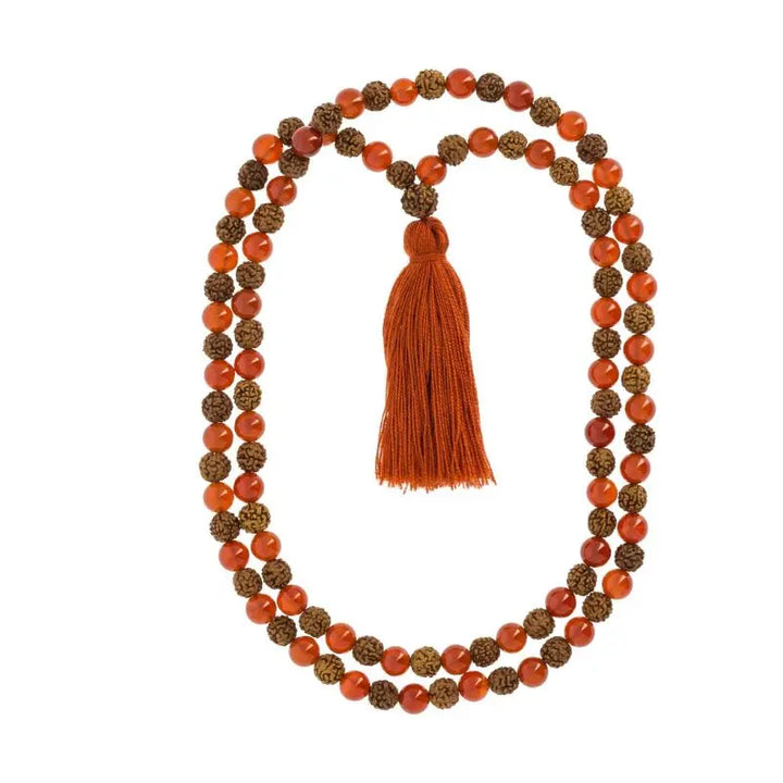 Japamala de Aventurina vermelha com rudraksha