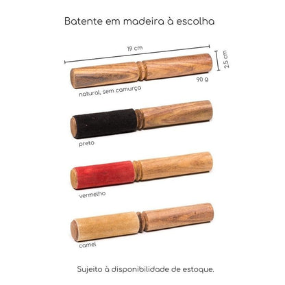 Taça tibetana Buda da medicina com batente em madeira - 28 cm