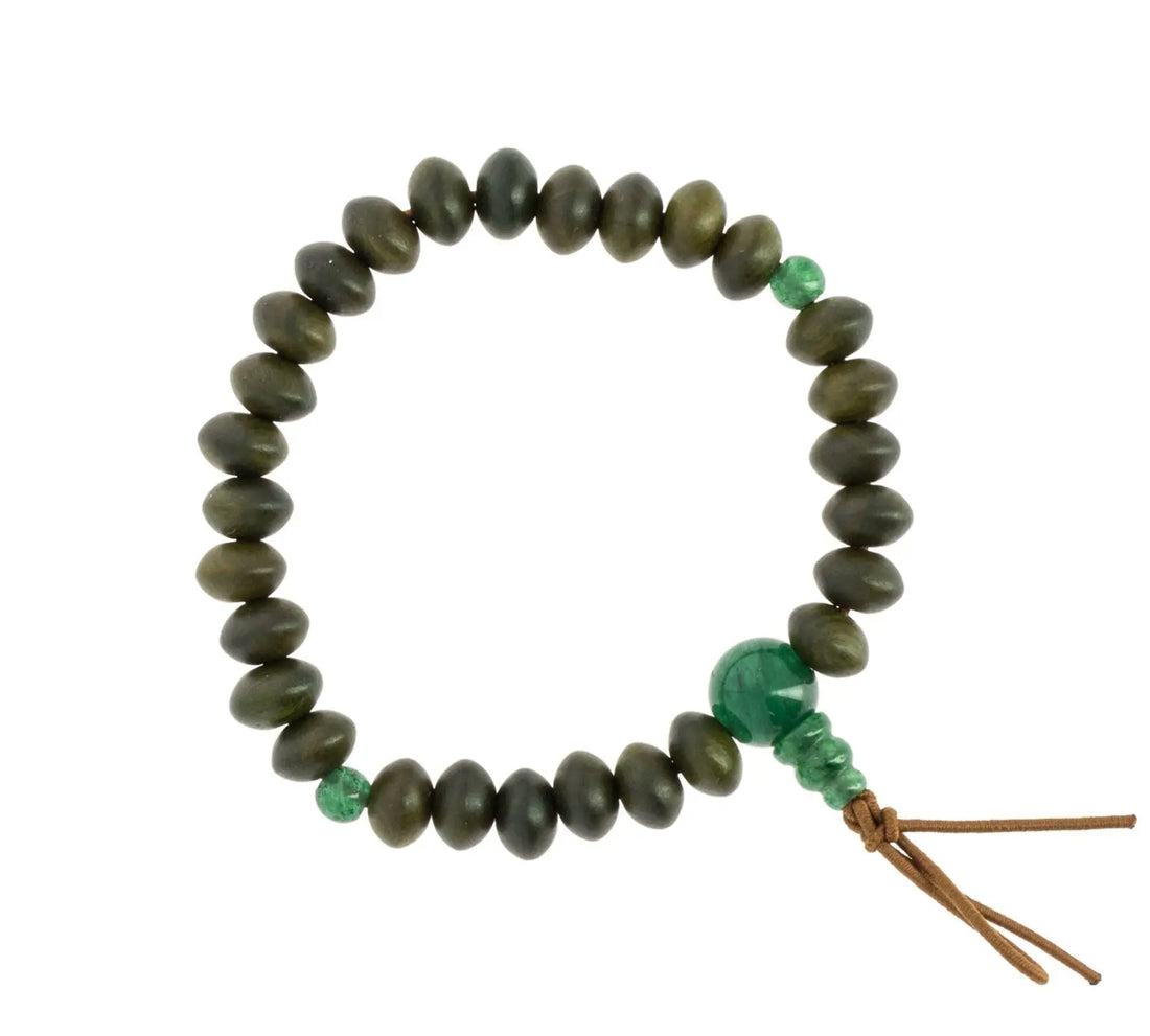 Pulseira mala de Vitae lignum e Quartzo verde