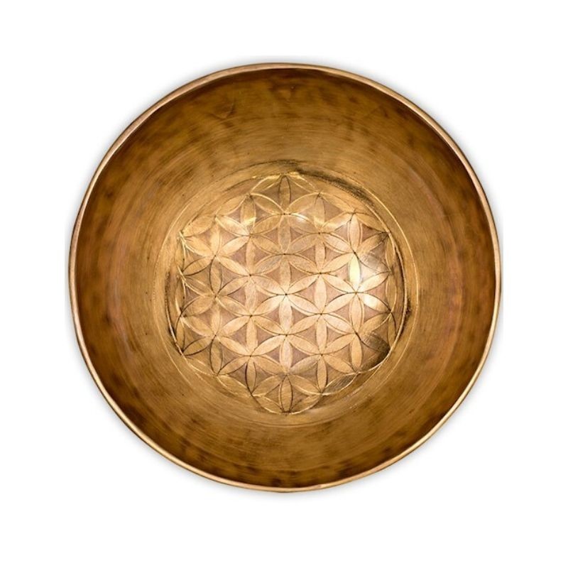 Taça tibetana Flor da vida com batente em madeira - 22 cm