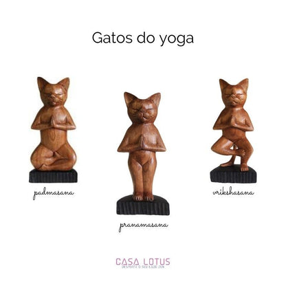 Estátua Yoga Cat em madeira esculpida a mão - Padmasana