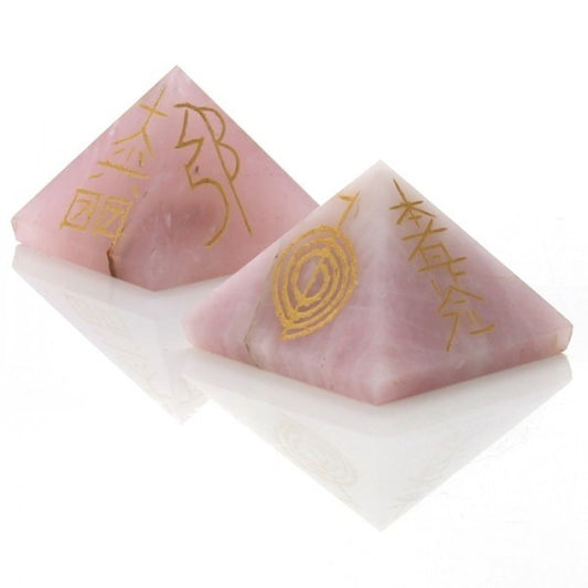 Pirâmide com símbolos do Reiki - Quartzo Rosa