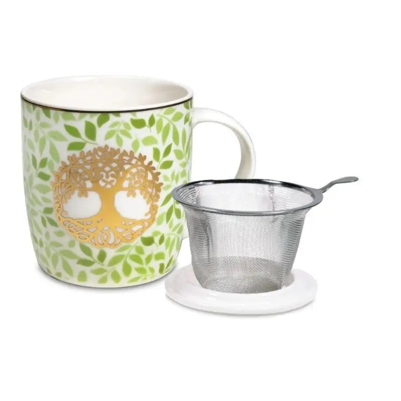 Chávena em porcelana com tampa e filtro com desenho da Árvore da vida