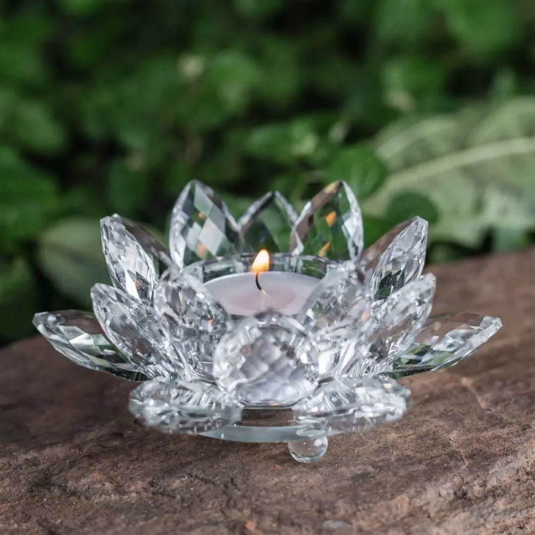 Porta-velas com forma de Flor de Lotus em Cristal