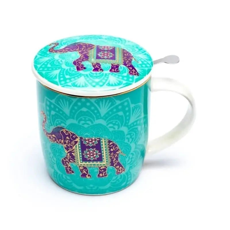 Chávena em porcelana com tampa e filtro com desenho de Elefante
