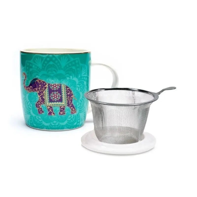 Chávena em porcelana com tampa e filtro com desenho de Elefante