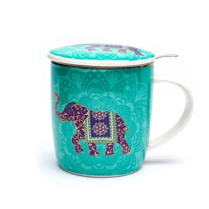 Chávena em porcelana com tampa e filtro com desenho de Elefante