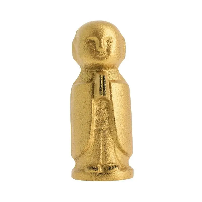 Estátua Jizo protetor em ferro fundido com acabamento dourado