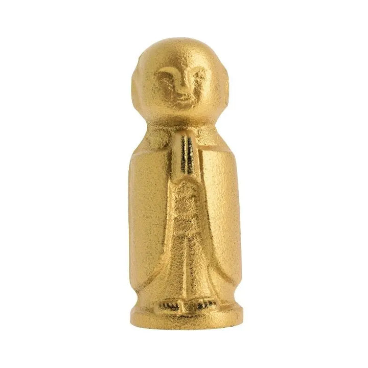 Estátua Jizo protetor em ferro fundido com acabamento dourado