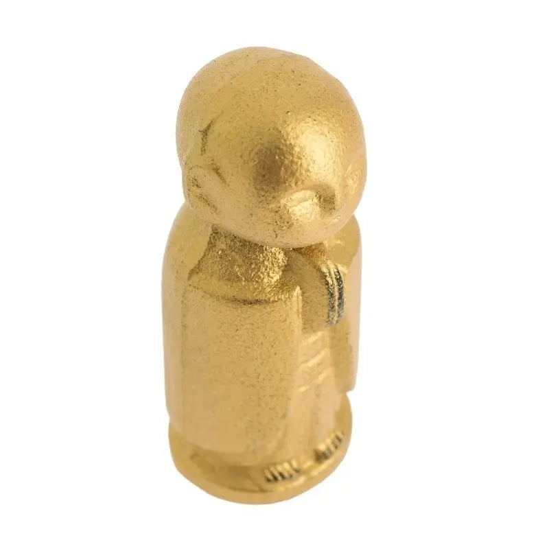 Estátua Jizo protetor em ferro fundido com acabamento dourado