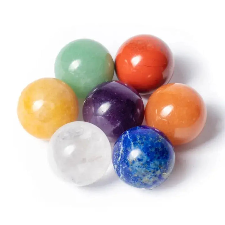 Conjunto de esferas de pedras semi-preciosas com cores dos 7 chakras