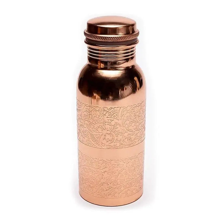 Garrafa de água em cobre com desenho floral