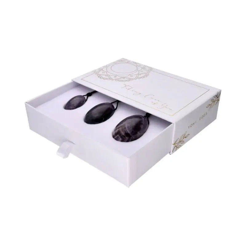 Conjunto de yoni eggs de ametista em pedra natural polida