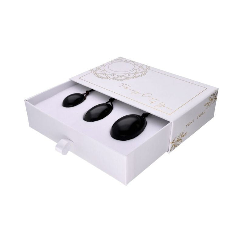 Conjunto de Yoni Eggs de Obsidiana Negra em pedra natural polida