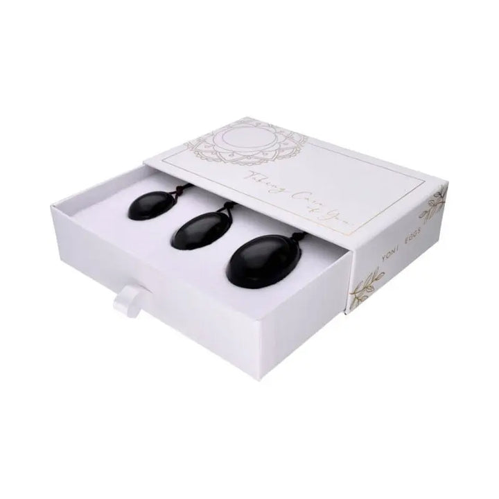 Conjunto de Yoni Eggs de Obsidiana Negra em pedra natural polida