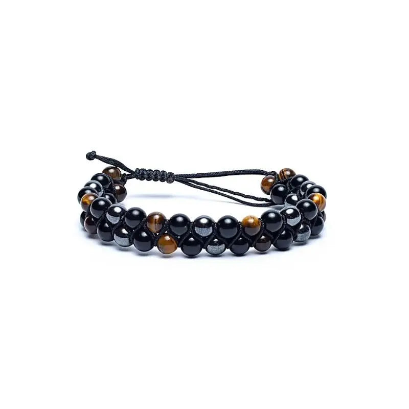 Pulseira ajustável de Obsidiana Negra, Hematite e Olho de tigre
