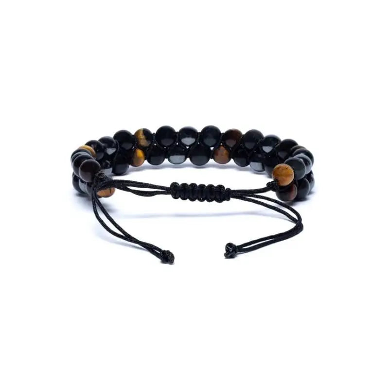Pulseira ajustável de Obsidiana Negra, Hematite e Olho de tigre