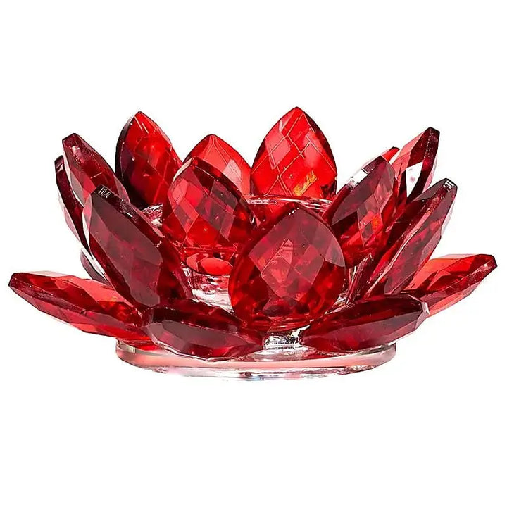 Porta-velas Flor de Lotus em Cristal vermelho