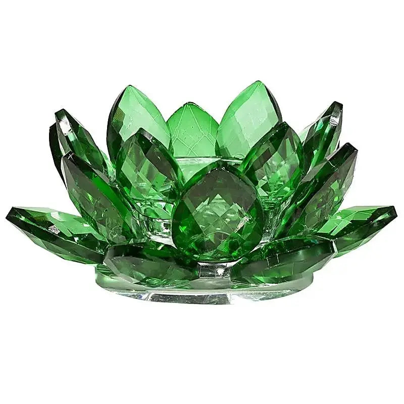 Porta-velas Flor de Lotus em Cristal verde