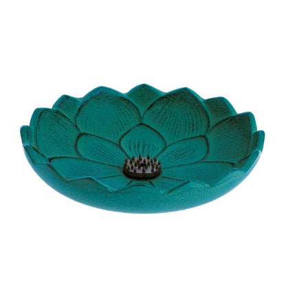 Incensário Japonês Flor de Lotus em ferro fundido - Turquesa