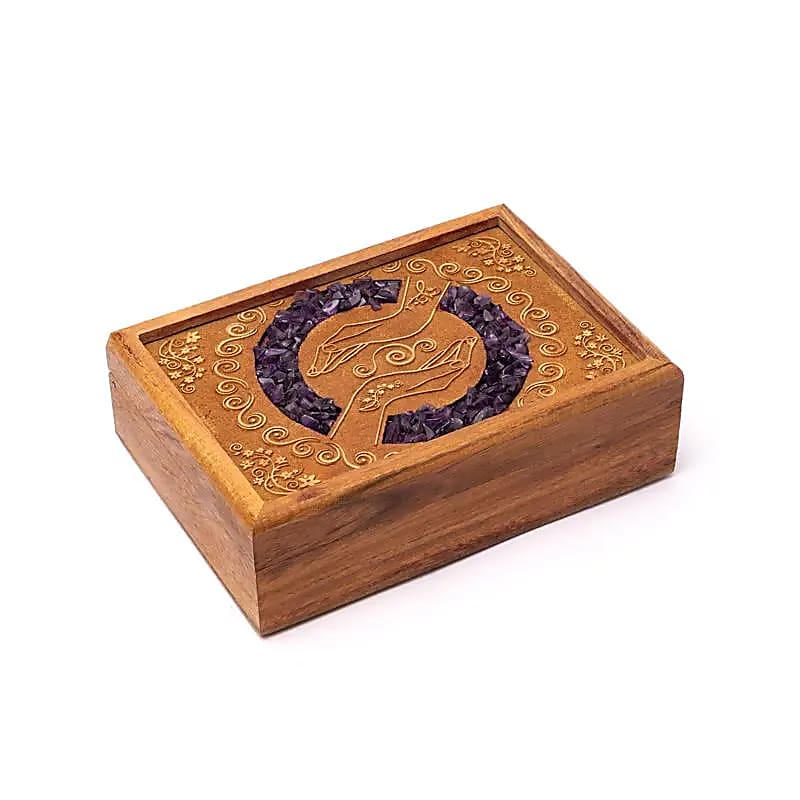 Guarda jóias decorado em madeira - Ametista