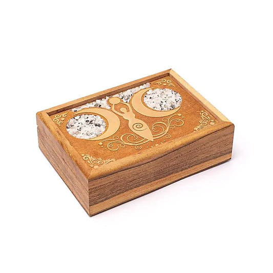 Guarda-jóias em madeira decorado com pedra da lua