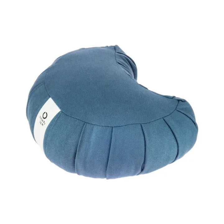 Zafu meia-lua com enchimento de sumaúma na cor azul para meditação