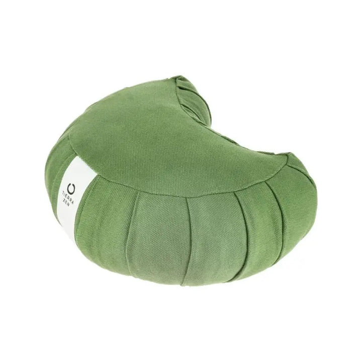 Zafu meia-lua com enchimento de sumaúma na cor verde para meditação