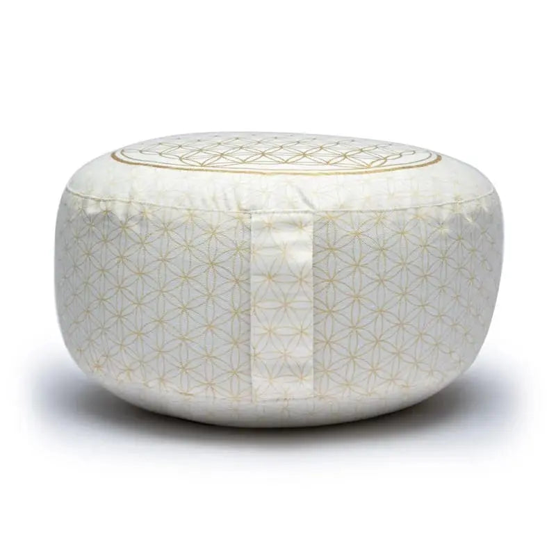 Zafu de meditação decorado com símbolo Flor da Vida