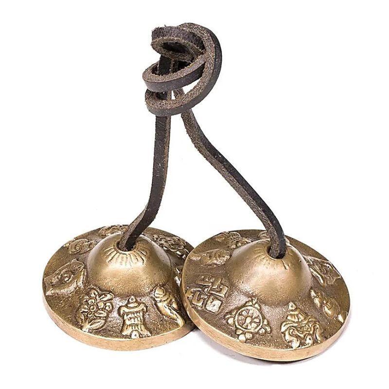 Címbalo tibetano com símbolos da sorte