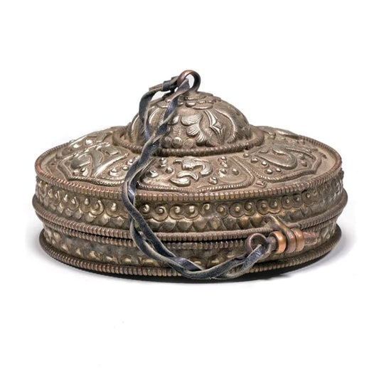 Címbalo tibetano com símbolos budistas