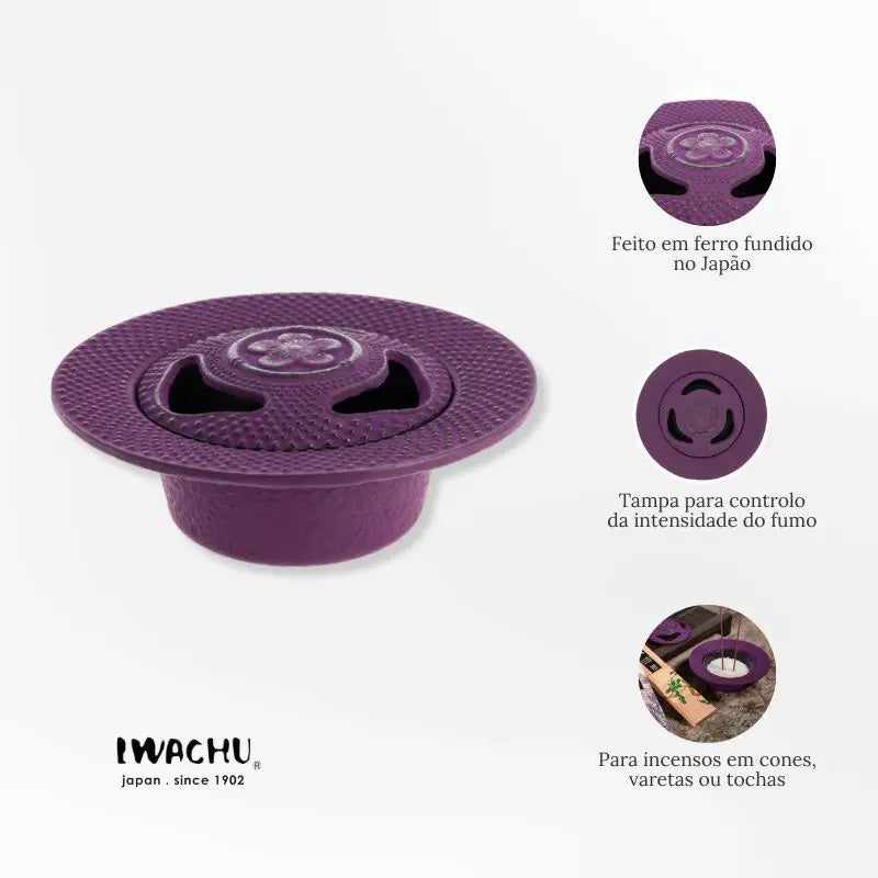 Incensário Japonês Flor de cerejeira em ferro fundido roxo