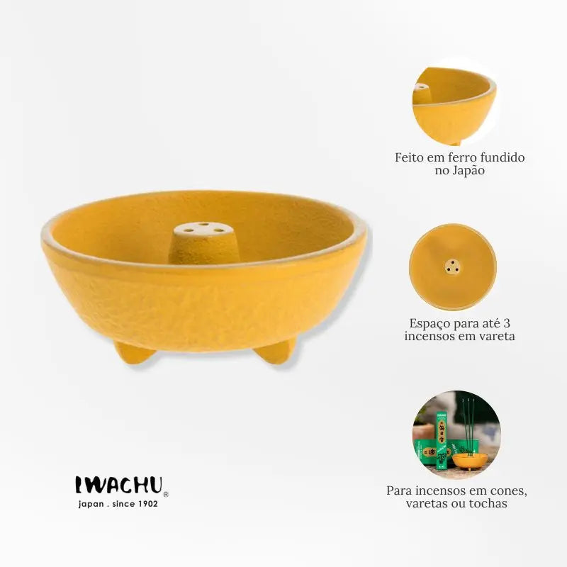 Incensário Japonês Fonte em ferro fundido amarelo
